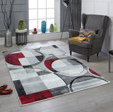 Silver Grey Red Geometric Shapes Hand-Carved Abstract Soft Premium Modern Contemporary Non-Shedding Area Rug by Homemartgoods